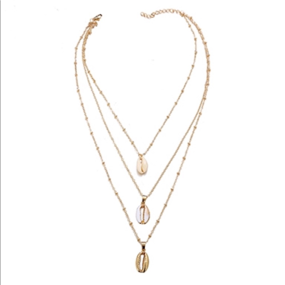 Layered Gold Trim Cowrie Shell Necklace - Picture 2 of 3